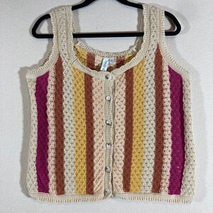 Grace‎ + Karma Crochet Tank Top Sz L Multicolor Cottage Core Beachy Festival